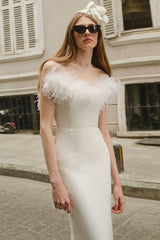 Faux Fur Trim Strapless Bodycon Dress