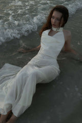 Satin V-Neck Halter Backless Maxi Party Dress