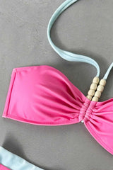 Color Block Printed Halter Bandeau Two Piece Swim Set