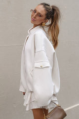 Loose Fit Stand Collar Wool Coat