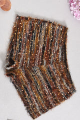 Striped Colorblock Sequin Elastic Waist Casual Shorts