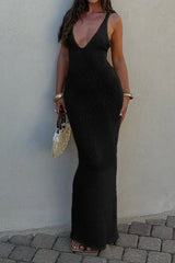 Knitted Spaghetti Strap Sexy Elegant Maxi Dress