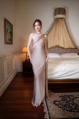 Elegant Satin Slant Neck Sheath Formal Dress