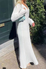 Flare Sleeve V-Neck Sweater Dress