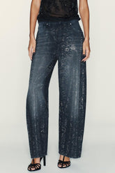 Low Rise Wide Leg Rhinestone Embellished Jeans