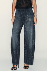 Low Rise Wide Leg Rhinestone Embellished Jeans
