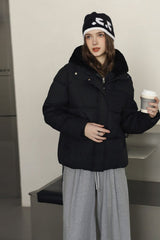 Faux Fur Panel Cropped Puffer Jacket