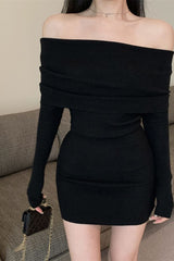 Bardot Long Sleeve Knit Waist Fitted Bodycon Sweater Dress