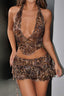 Halter Backless Leopard Print Skirt Set