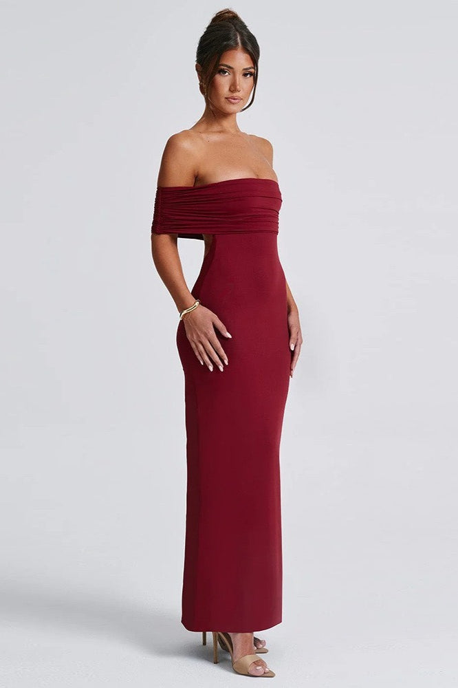Solid Off Shoulder Ruched Formal Dress