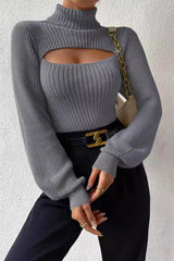 Sexy Hollow Out Turtleneck Sweater Grey / XS