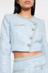 Sequin Diamond Button Cropped Jacket