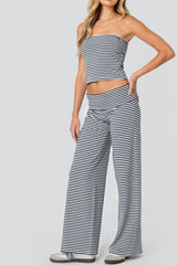 Striped Tube Top Crop Top Wide Leg Pants Set
