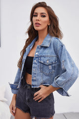 Distressed Raw Hem Denim Jacket