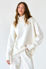 Basic Solid Knit Turtleneck Sweater White / S