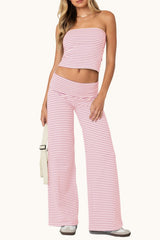 Striped Tube Top Crop Top Wide Leg Pants Set