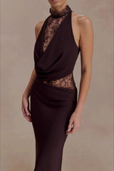 Halter Lace Cowl Bodycon Dress