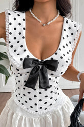 Polka Dot Halter Corset Bow Back Tank Top