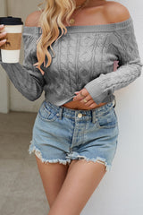 Cable Knit Boat Neck Cropped Knit Top