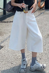 White High Waist Cropped Wide Leg Jeans