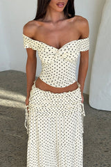 Raglan Corset Polka Dot Bow Side Skirt Set