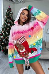 Christmas 3D Snowman Hooded Pom Sweater