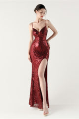Sequin V Neck Cross Strap Mermaid Maxi Dress