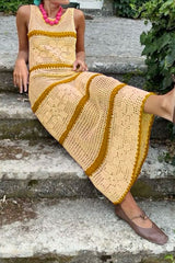 Hollow Knit Contrast Tank Sweater Dress