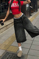 Vintage High Waist Fluid Wide Cropped Jeans