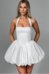 Elegant Halter Tie Bow Puffy Hem Mini Dress