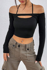 Off Shoulder Cut Out Bodycon Long Sleeve Tee