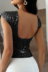 Sequin Backless Short Sleeve Tank Top