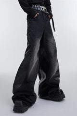 Wide Leg PU Leather Patchwork Jeans