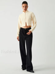 Cable Knit Two Trendy Way Zip Crop Cardigan Sweaters L