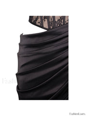 Callie Black Lace Satin Graceful Corset High Slit Gown Gowns