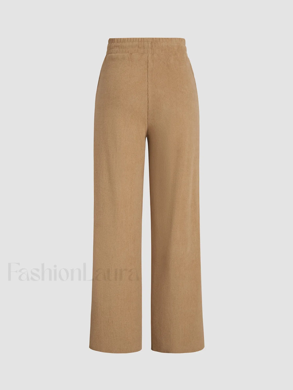 Camel Drawstring Ribbed Trendy Wide Leg Pants Pants