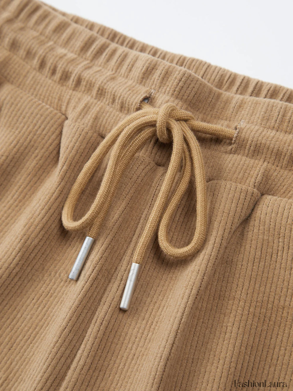 Camel Drawstring Ribbed Trendy Wide Leg Pants Pants