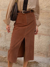 Caramel Corduroy Graceful Slit Midi Skirt Brown / XS Skirts
