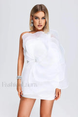 Carina One Shoulder Charming 3D Floral Dress