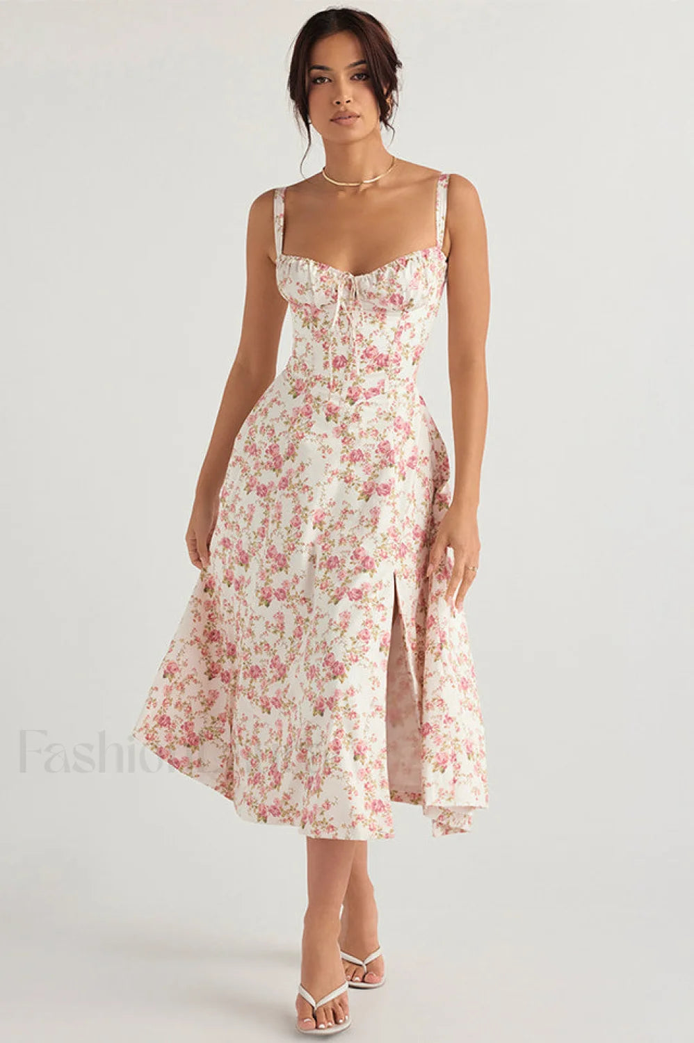 Carmen Elegant Bustier Sundress XS / Rose Print