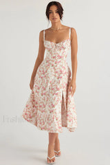 Carmen Elegant Bustier Sundress XS / Rose Print