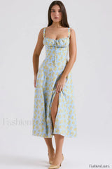 Carmen Elegant Bustier Sundress XS / Soft Blue Vintage Floral Print