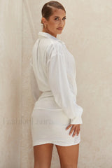 Carys White Stylish Draped Shirt Dress