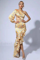 Cassidy One Shoulder Charming Floral Maxi Dress
