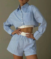 Casual Blue Print Shorts Two Piece Set Blue / S