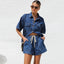 Casual Denim Shirt Pants Two Piece Set blue / S