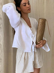 Casual Hollow V Neck Streetwear Blouse