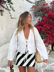 Casual Hollow V Neck Streetwear Blouse