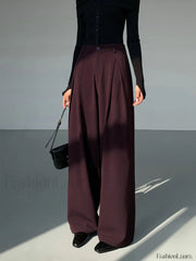 Casual Pleated Graceful Wide Leg Pants Burgundy / XS Pants
