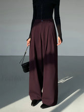 Casual Pleated Graceful Wide Leg Pants Burgundy / XS Pants